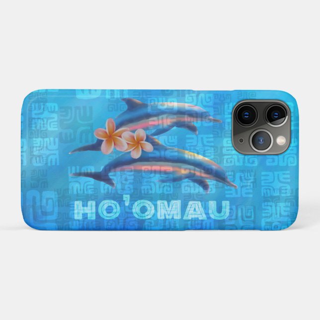 Capa Para iPhone 11 Pro Colagem Primitiva de Golfinhos Havaianos de HO’OMA (Verso (horizontal))