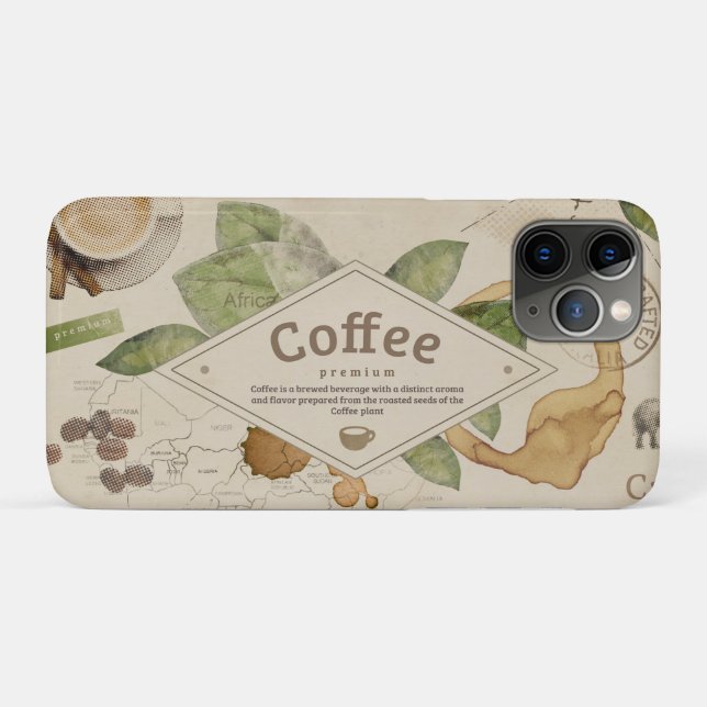Capa Para iPhone 11 Pro Colagem WatercolornCafé  (Verso (horizontal))