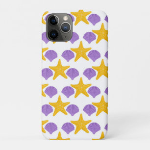 Capa Para iPhone 11 Pro Conchas Purpuras Estrelas-do-Mar Amarelas Vida Mar