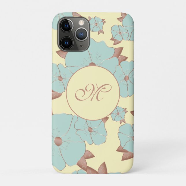 Capa Para iPhone 11 Pro Copper Pale Teal Floral em Pastel amarelo (Verso)