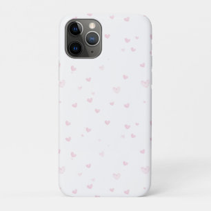 Capa Para iPhone 11 Pro Cor de Água Romântica com Padrão de Coração Rosa G