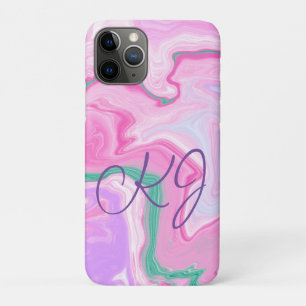 Capa Para iPhone 11 Pro Cor-de-rosa monograma, roxo, mármore verde minúscu