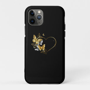 Capa Para iPhone 11 Pro Coração com Borboletas Ouros