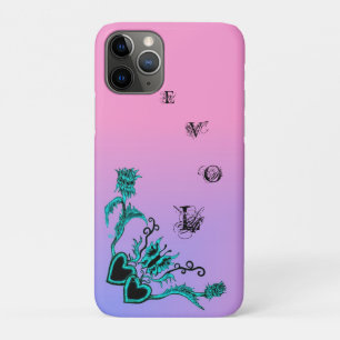 Capa Para iPhone 11 Pro Coração com Flor e Borboleta no Arco-íris Rosa