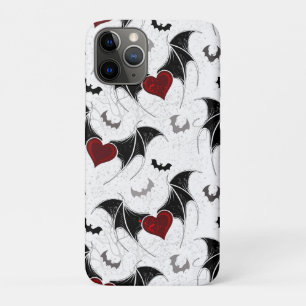 Capa Para iPhone 11 Pro Coração de Halloween com asas de morcegos pretos