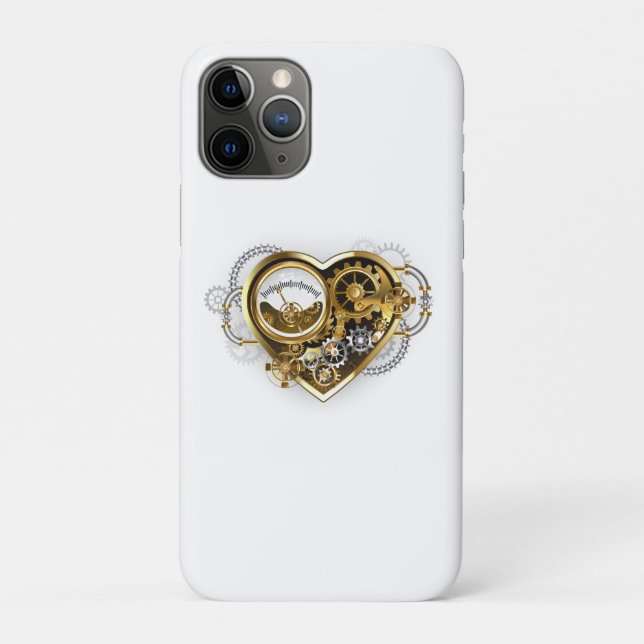 Capa Para iPhone 11 Pro Coração Steampunk com Manômetro (Verso)