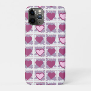 Capa Para iPhone 11 Pro Corações Cor-de-Rosa e Quadrados Amor Xoxo