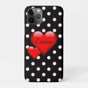Capa Para iPhone 11 Pro Corações de Amor Padrão de Pontos Monograma