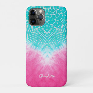 Capa Para iPhone 11 Pro Corante rosa e azul colado com modo Mandala