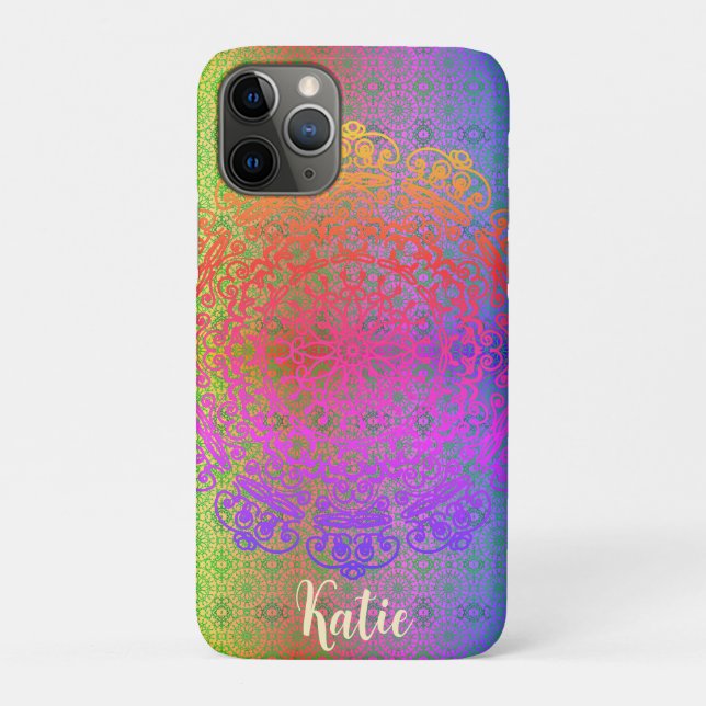 Capa Para iPhone 11 Pro Cores do Arco-íris Mandala (Verso)