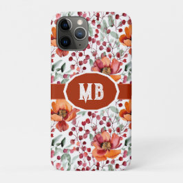 Capa Para iPhone 11 Pro Cores Terrosas, Flores de Outono Monogramadas