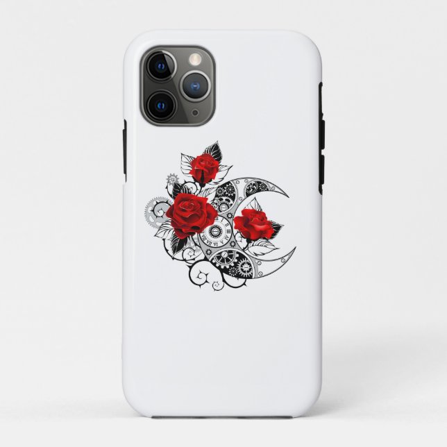 Capa Para iPhone 11 Pro Crescente Mecânico com Rosas vermelhas (Verso)