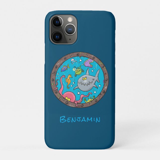 Capa Para iPhone 11 Pro Criaturas marinhas engraçadas desenho submarino 2 (Verso)