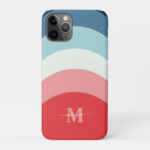 Capa Para iPhone 11 Pro Curva Arco-Íris Cor-de-rosa Azul Stripe Nome Monog