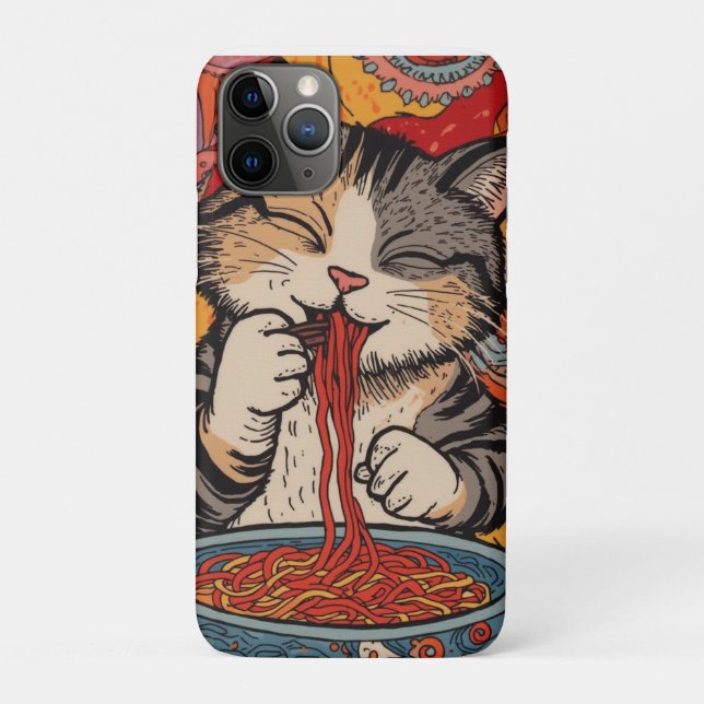 Capa Para iPhone 11 Pro Cute Cat Eating Ramen (Verso)