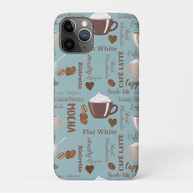Capa Para iPhone 11 Pro Cute Coffee Cups Cream Caffeine Grains Brown Heart (Verso)