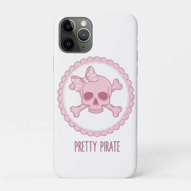 Capa Para iPhone 11 Pro Cute Crânio Rosa Pastel com Laço e Ossos Cruzados  (Verso)