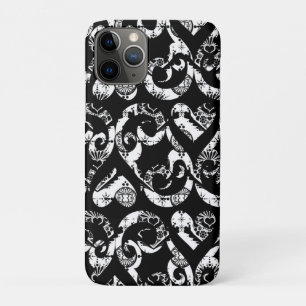 Capa Para iPhone 11 Pro Cute design de fundo com corações vintage em preto