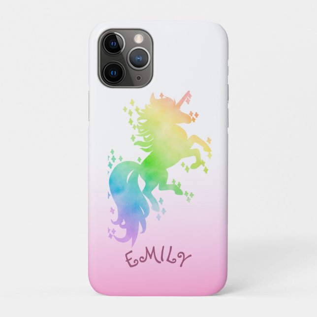 Capa Para iPhone 11 Pro Cute mágica aquarela unicórnio arco-íris (Verso)