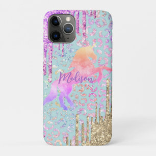 Capa Para iPhone 11 Pro Cute Mint Unicorn Animal print glitograma monogram