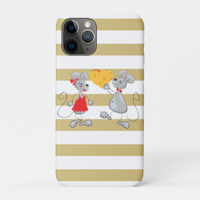 Capa Para iPhone 11 Pro Cute Quirky Whimsical Mouses-Stripes (Verso)