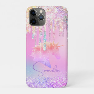 Capa Para iPhone 11 Pro Cute Rainbow unicórnio rosa Brilhante Monograma