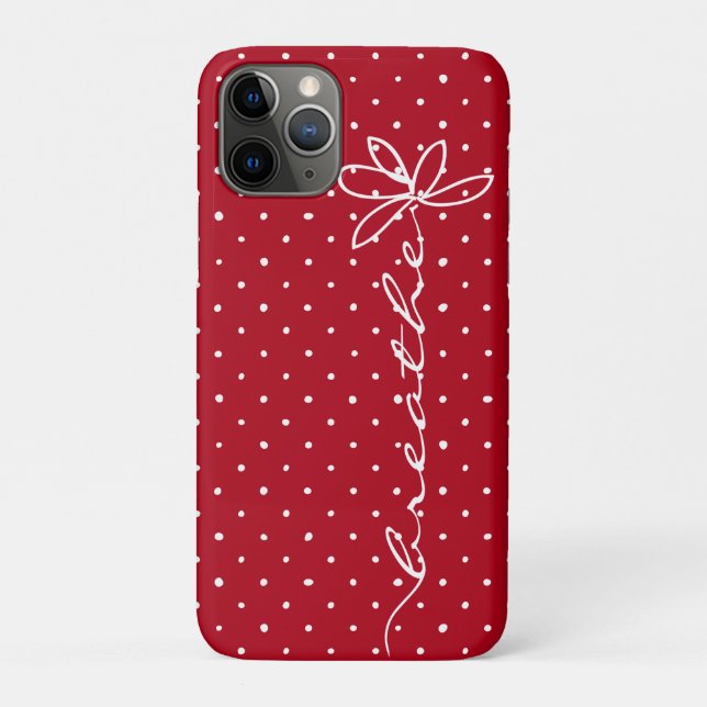 Capa Para iPhone 11 Pro daisy respira texto em vermelho com bolinhas branc (Verso)