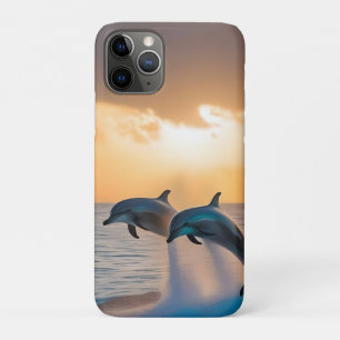 Capa Para iPhone 11 Pro Dançando no Suco: Três Golfinhos Pulando