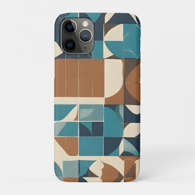 Capa Para iPhone 11 Pro Dark Blue, Teal, Brown, and Tan Geometric Pattern (Verso)