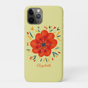 Capa Para iPhone 11 Pro Denominação Abstrato de Flor Laranja Decorativa