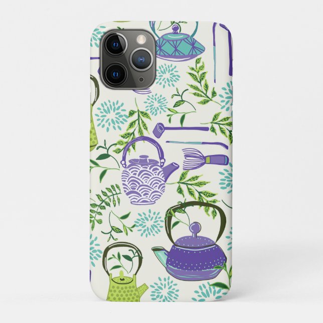 Capa Para iPhone 11 Pro Desenho de Bule de Chá Verde Japonês (Verso)