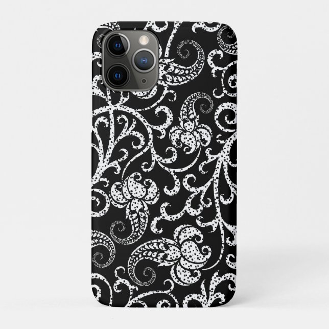 Capa Para iPhone 11 Pro Desenho de flores dálmata preto fofo (Verso)