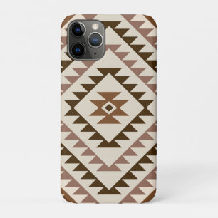 Capa Para iPhone 11 Pro Desenho de Motivo de Diamante Azteca Marrons+Cream