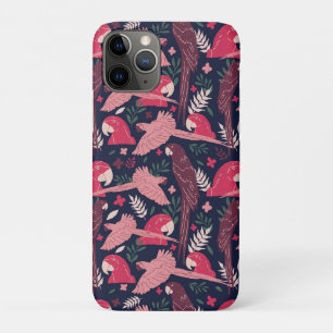 Capa Para iPhone 11 Pro Desenho de Padrão de Folha Tropical de Ara Parrot