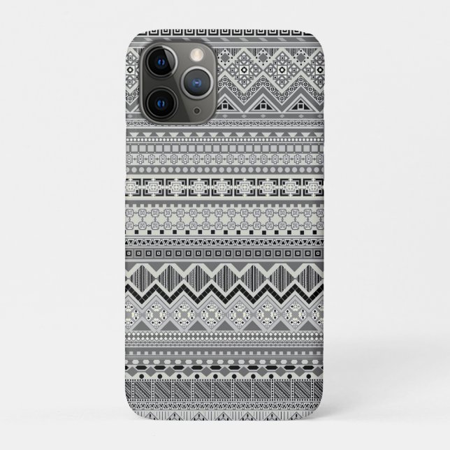 Capa Para iPhone 11 Pro desenho de padrões aztecas branco cinza (Verso)