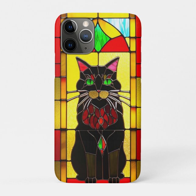 Capa Para iPhone 11 Pro Desenho de Vitral com Gato (Verso)
