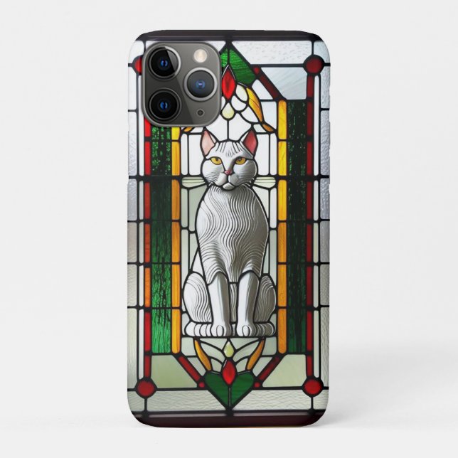Capa Para iPhone 11 Pro Desenho de Vitral com Gato (Verso)