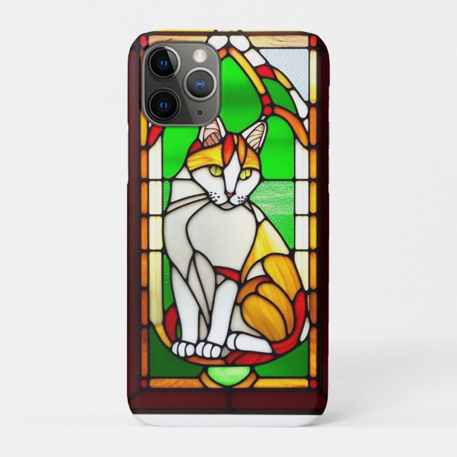 Capa Para iPhone 11 Pro Desenho de Vitral com Gato (Verso)