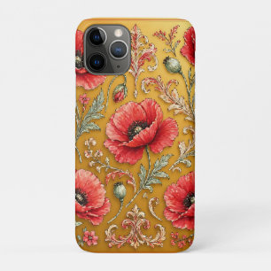 Capa Para iPhone 11 Pro Desenho dourado de papoula fleur