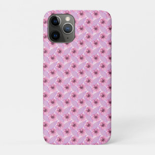 Capa Para iPhone 11 Pro Desenho Floral Botânico Rosa em Aquarela B