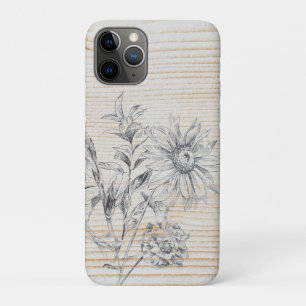 Capa Para iPhone 11 Pro Desenho Floral no Fundo da Madeira Faux