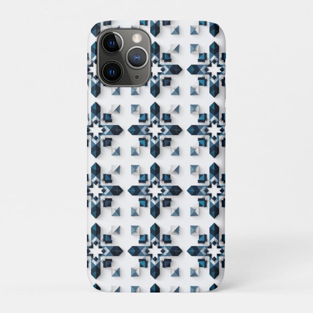 Capa Para iPhone 11 Pro Desenho Geométrico Abstrato em Azul e Branco (Verso)