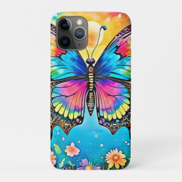 Capa Para iPhone 11 Pro Design de Brilho de Borboleta Floral Vibrante