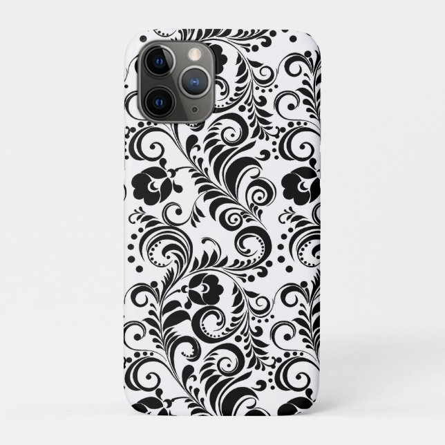 Capa Para iPhone 11 Pro Design de fundo floral branco-preto-branco-branco- (Verso)