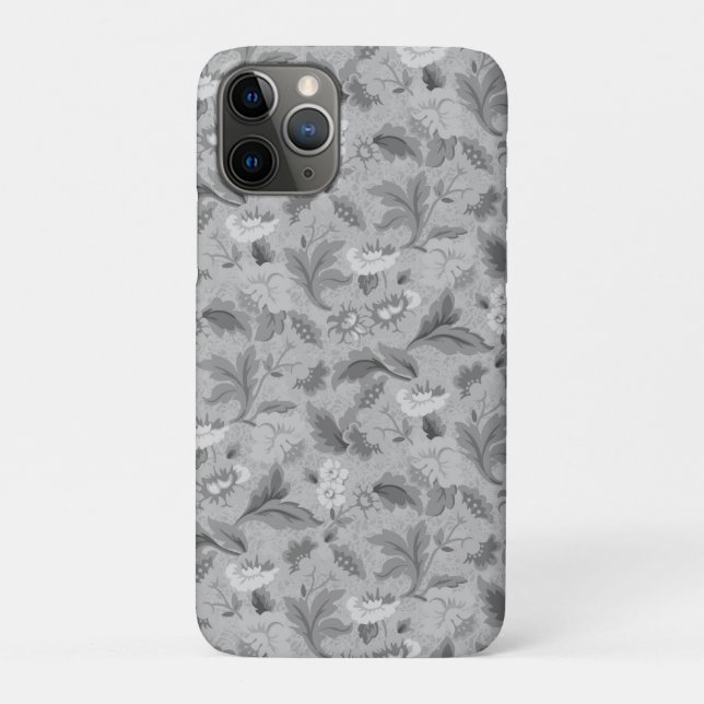 Capa Para iPhone 11 Pro Design de fundo floral de cinza branca (Verso)