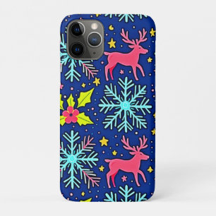 Capa Para iPhone 11 Pro Design de Padrão de Rena de Natal Azul Legal