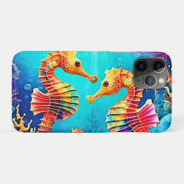 Capa Para iPhone 11 Pro Design de Par Colorida de Cavalo de Mar