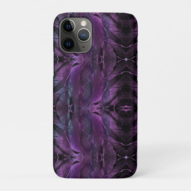 Capa Para iPhone 11 Pro Design de penas roxas, violetas, pretas (Verso)