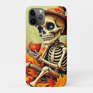 Capa Para iPhone 11 Pro Design de Quebra de Café do Skeleton de outono ass