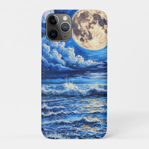 Capa Para iPhone 11 Pro Design Espacial Lunar Estético, Galáxia Azul Lua